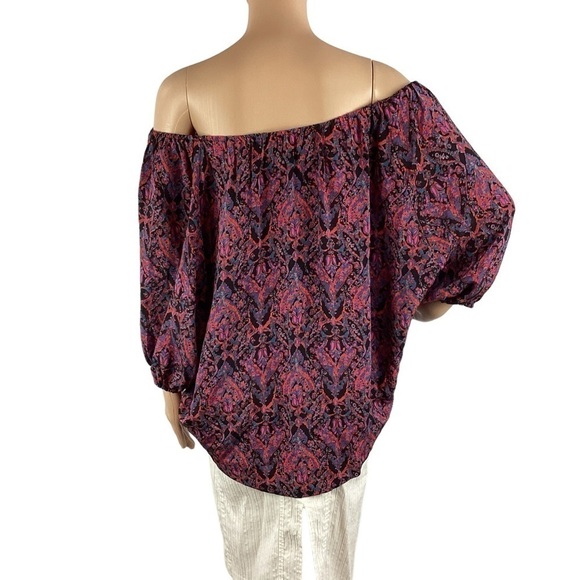 Joie Silk Top Size S Purple Print Off Shoulder - Picture 5 of 7